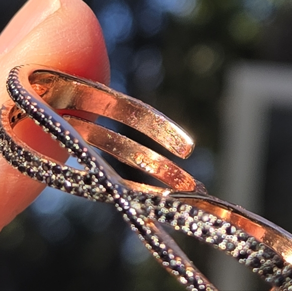 Black Onyx Dual Finger Cuff Sterling Rosegold Ring Sz8 Adjustable - Picture 10 of 10